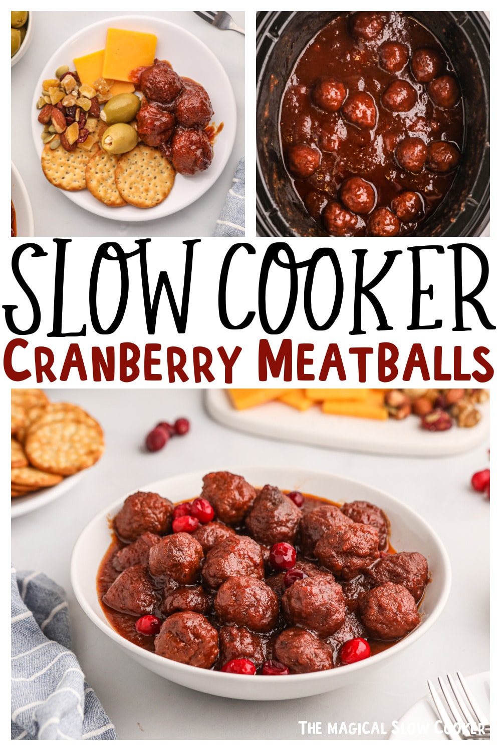 collage of cranberry meatballs with text overlay for pinterest.