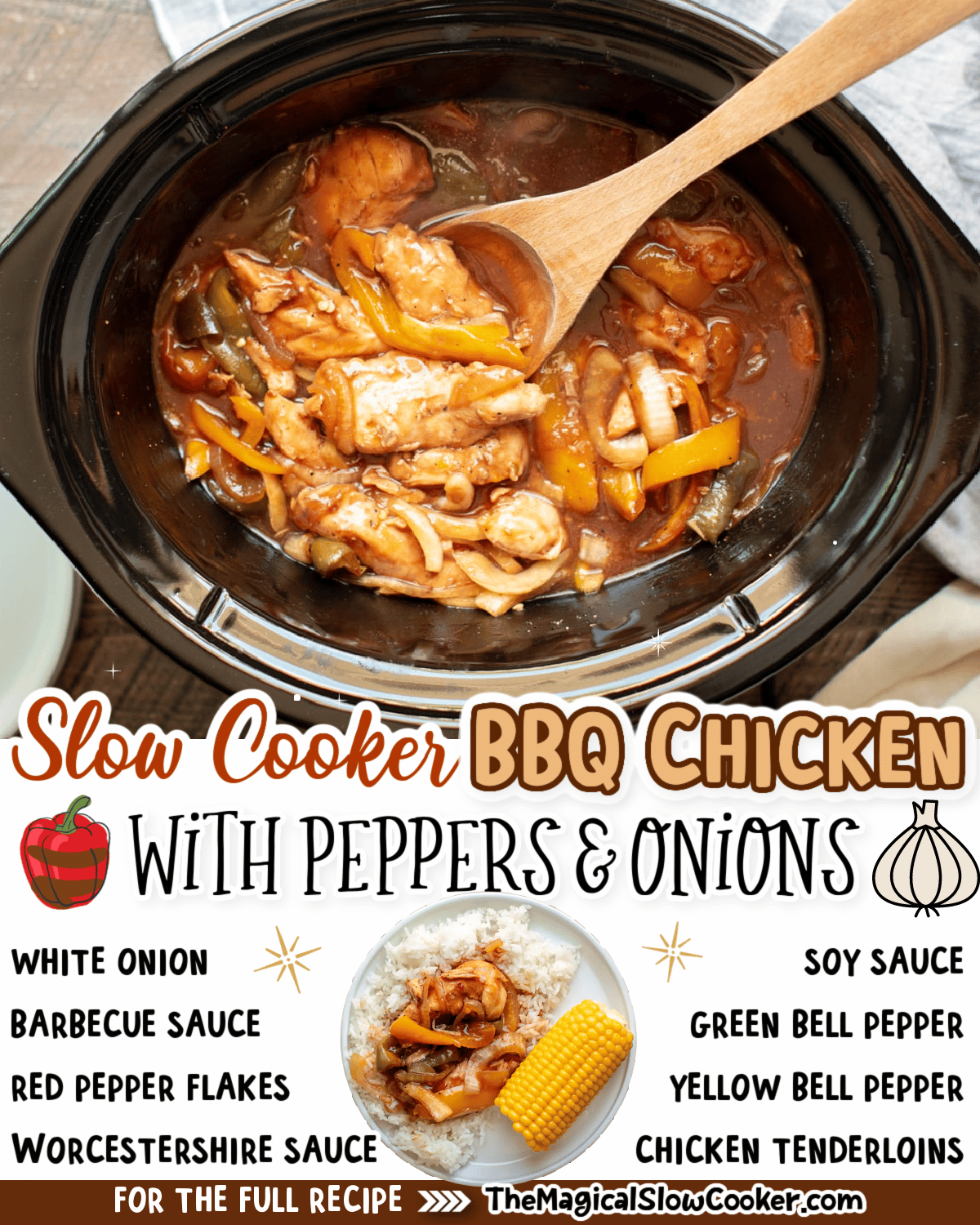 Collage of bbq chicken images with text of what the ingredients are for facebook or pinterest.
