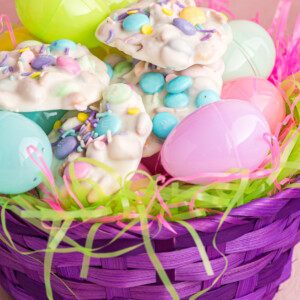 white peanut clusters in an easter basket.