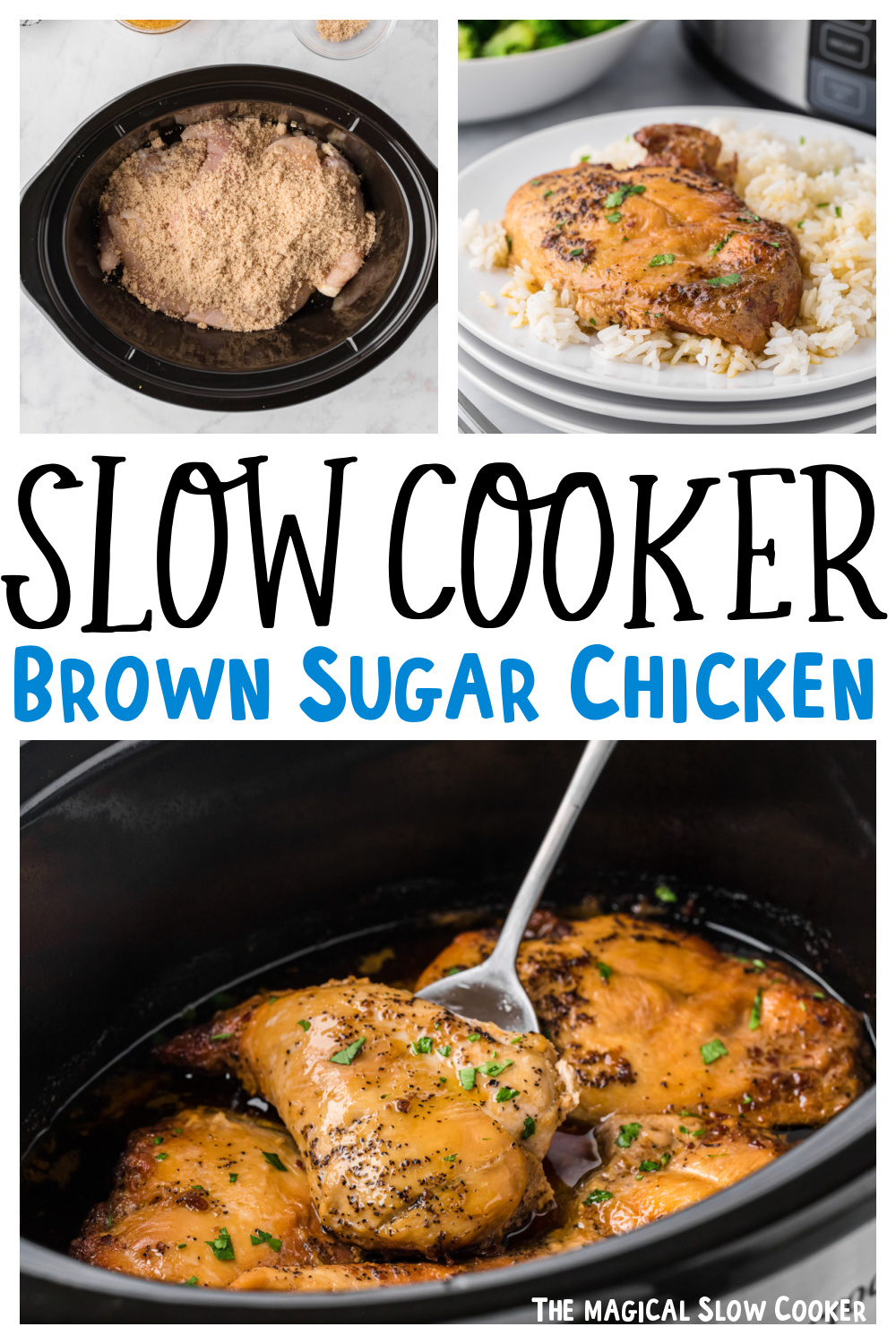 collage of brown sugar chicken images with text overlay for pinterest.